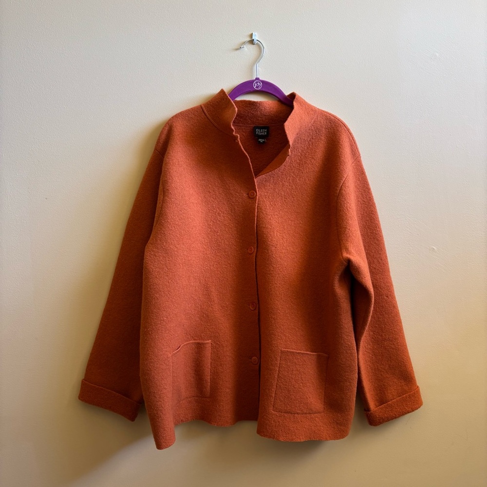 Eileen Fisher XL Wool Burnt Orange Button-Up Coat